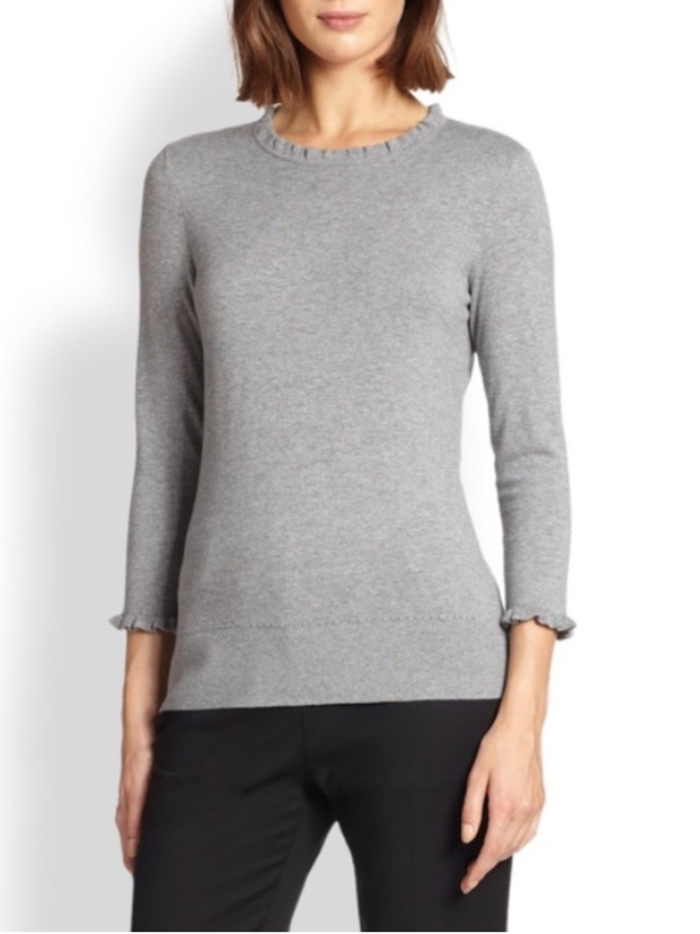 Kate Spade bekki gray cashmere blend ruffle trim sweater